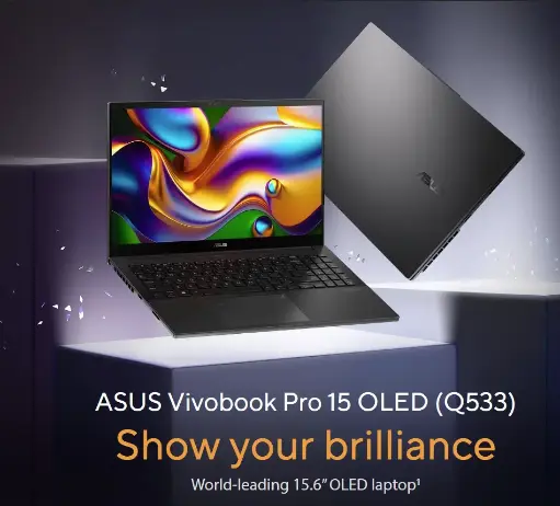 ASUS VivoBook Pro 15 Q533MJ-U73050 Ultra 7-155H ,16GB, 1TB SSD, RTX3050-6GB,15.6-inch FHD OLED, Win11, En-KB, Backlit, Black 90NB13C1-M00050